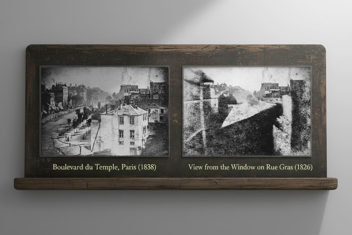 Дві перші фотографії в історії: Бульвар дю Тампль 1838 року та Вид з вікна в Ле Гра 1826 року